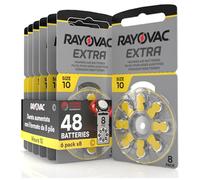 48 Hearing Aid Batteries Size 10 Rayovac (Yellow) PR70 Zinc-Air with Sound Fusion Technology - 6 Blisters of 8 Batteries