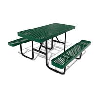 48'' Heavy Duty Rectangular Steel Picnic Table - Outdoor Metal Bench Set with Umbrella Hole Ideal for Schools Canteens Patios & Parks - Sturdy Outdoor Furniture