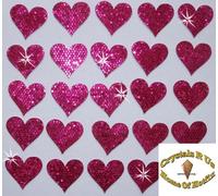 48 Hot Pink Fabric Sequin 20mm Hearts Iron-On