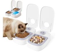 48 Hours Timed Automatic Cat Feeders Dry Wet Food Dispenser, Double Meal Automatic Timer-Controlled Pet Feeder, Timed Feeding Station for Cats and Small/Medium Dogs, Meals up to 700g, White