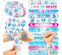 48 Ice Skating 24PCS Ice Skating Temporary Tattoos Sticker 24PCS Slap Bracelets Perfect for Themed Birthday Party Favors Baby Showers or Classroom Rewards Ideal Decor and Gifts for Girls and Boys