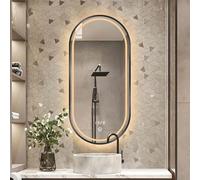 48-Inch Black Oval LED Bathroom Mirror Fog-Free 3-Color Dimmable 32/36-Inch Wall Makeup Mirror for Vanity Touch Switch Metal Frame (Black)