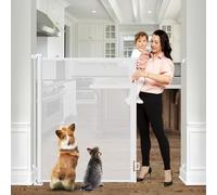 48 Inch Extra Tall Pet Gate, Extends to 55" Wide Retractable Baby Gates, Extra Tall Cat Gate Indoor/Outdoor Retractable Gate Tall Baby Gates for Dogs Extra Tall Gates for Cats - No Jumping Over, White