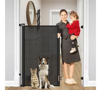 48 Inch Extra Tall Pet Gate, Extends to 55" Wide, Extra Tall Retractable Baby Gates for Dogs Extra Tall Dog Gate Indoor Tall Mesh Cat Gate for Doorways - Upgraded Height to Prevent Jumping Over, Black