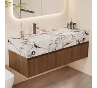 48 Inch Floating Bathroom Vanity with Sink, Modern Wall Mounted Bathroom Storage Vanity Cabinet with Sintered Stone Top Ceramic Basin, Soft Close Drawers, Walnut