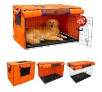 48-Inch Orange Dog Crate Cover - Light-Blocking Protective Cover with Roller Shades, Waterproof, Sound-Dampening Sunshade for Wire Kennels, Features Breathable Side Window (Cover Only)