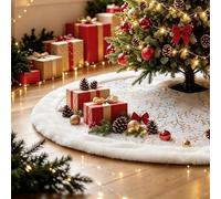 48 Inch White Christmas Tree Skirt, Plush Xmas Tree Skirts w/Gold Branch | Soft Plush Tree Skirts,Gold Foild-printed Branch Tree Skirt, Christmas Decor for Holiday Tree Ornaments Party Home