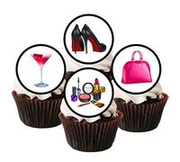 48 Makeup Cupcake Toppers, Handbag Purse Cake Decorations, Designer Bags Shoes Wafer Topper
