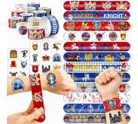 48 Medieval Knight 24PCS Medieval Knight Temporary Tattoos Sticker 24PCS Slap Bracelets Perfect for Themed Birthday Baby Showers or Classroom Rewards Ideal Decor and Gifts for Girls and Boys