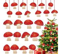 48 Mini Felt Mushroom Decorations - Red & White Cute Mushroom Tree Ornaments with Ropes for Xmas, Wedding, Holiday, Party & Patio Decor (Modern Style)
