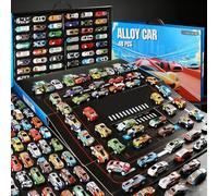 48 Mini Pull-Back Car with Built-in Garage Set, Alloy Racing Auto Toys, 48pcs Pull Back Car Set, Die-Cast Vehicles Friction Powered Design, for Kids Ages 3-12 Boys and Girls (48PCS)