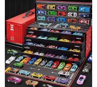 48 Mini Pull-back Cars With Built-in Garage Set, 48/60pcs Alloy Racing Car Toys, Friction-Powered Die-Cast Vehicles With Multi-Level Garage & Play Map, Durable Mini Race Car Collection Party Gift