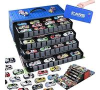 48 Mini Pull-Back Cars with Built-in Garage Set,Alloy Racing Car Friction Powered Toy,Die Cast Metal Toy Car with Simulation Looping Tracks Storage Box,Mini Cars Party Favors Gift for Kids (Blue)