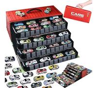 48 Mini Pull-Back Cars with Built-in Garage Set,Alloy Racing Car Friction Powered Toy,Die Cast Metal Toy Car with Simulation Looping Tracks Storage Box,Mini Cars Party Favors Gift for Kids (Red)