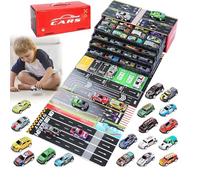 48 Mini Pull-Back Cars with Built-in Garage Set,Metal Alloy Racing Car Toys,Fold-Out Play Map,Die-Cast Vehicles Friction Powered Design for Kids Party Favors