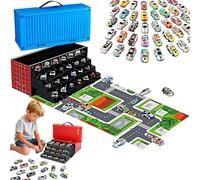 48 Mini Pull-Back with Built-In Garage Set, Metal Alloy Racing Car Toys, Mini Racers, Bulk Matchbox (Blue)