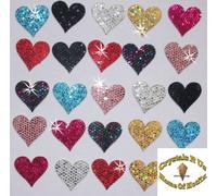 48 Mix Colours Fabric Sequin 20mm Hearts Iron-On