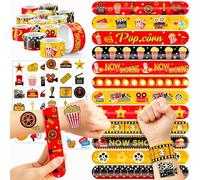 48 Movie Night 24PCS Movie Night Temporary Tattoos Sticker 24PCS Slap Bracelets Perfect for Themed Birthday Baby Showers or Classroom Rewards Ideal Decor and Gifts for Girls and Boys