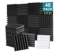 48 Pack Acoustic Foam Panels, 2" x 12" x 12" (5 x 30 x 30 cm) Sound Proofing Panel, Foneso Acoustic Wall Panels, Sound Absorbing Panel for Studio/Podcast Recording/Playrooms/Offices (Wedge Tiles)