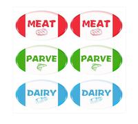 48-Pack Assorted Kosher Labels, 16 Blue Dairy, 16 Red Meat & 16 Green Parve Stickers-Microwave & Dishwasher Safe - Color Coded Stickers for Jewish Kitchens