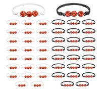48 Pack Basketball Bracelets for Boys Girls Teens Adults, Adjustable Basketball Gifts with 3 Beads, Sport Team Wristbands, Basketball Party Supplies for Players Fans Coaches