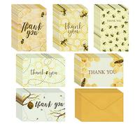 48 Pack Bumble Bee Thank you Cards with Envelopes for Baby Shower, Birthday, 6 Designs, Bulk Set (10.2 x 15.2 cm)