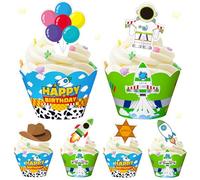 48 Pack Cartoon Story Cupcake Wrappers and Toppers Toy Inspired Party Birthday Decorations for Toy Themed Birthday Party Supplies(2 Designs)