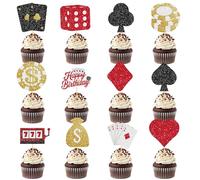 48 Pack Casino Cupcake Toppers Glitter Poker Chips Dices Mini Slot Machine Cupcake Picks for Las Vegas Casino Night Theme Birthday Party Baby Shower Decoration Supplies