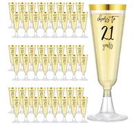 48 Pack Cheers to 21st Gold Rimmed Plastic Champagne Flutes 21st Birthday Party Toasting Glasses 5 Oz Disposable 21 Years Fancy Cocktail Cups for Celebrate Twenty One Anniversary Party Supplies