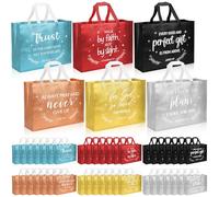 48 Pack Christian Gift Bags Bulk with Handle Large Bible Verse Christmas Religious Bags Reusable Non Woven Tote Bags for Christmas Baptism Church Party Favor, 40 x 30 x 12 cm, 6 Colours