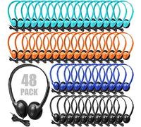48 Pack Classroom Headphones on Ear Wired Stereo Headset with 3.5mm Jack, Over The Head Student Earphone Set for Kids Adults School Library Airplane Computer Laptop, No Microphone (Multicolor)