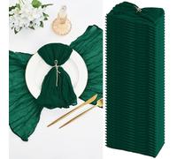 48 Pack Dark Green Rustic Cheesecloth Napkins 20"x20" Gauze Wrinkled Dinner Cloth Napkins,Washable Reusable Rustic Boho Napkins in Bulk,Soft Cloth Napkins for Weddings Banquet Restaurant Decoration