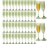48 Pack Green Plastic Champagne Flutes Mimosa Unbreakable Champagne Glasses Wedding Toasting Glasses 5.5 OZ Reusable Diamond Glasses Wine Cups Vintage Drinking Glasses for Wedding,Christmas,Party