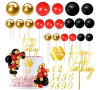 48 Pack Happy Birthday Cake Decorations Shiny Number Ball Cake Picks Foam Ball Shaped Cupcake Toppers Mini Balloons Baby Shower Cake Decorations for Wedding Bridal Shower Birthday Party Supplies