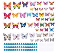 48-Pack Magnetic 3D Plastic Butterflies with 48 Adhesive Metal Discs for Wall, Craft, and Party Decorations - Easy Installation and Removable