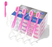 48 Pack Mini Disposable Toothbrushes, 5-in-1 Prepasted Travel Toothbrush with Toothpaste Beads, Floss, Tongue Scraper & Pick, Sweet Peach Flavor for Portable Oral Care during Travel, Office & Home