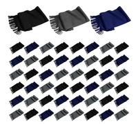 48 Pack Winter Scarves, Warm Winter Fleece Scarf Bulk Wholesale Donation Unisex Men Women, Assorted Black/Navy/Gray, One size