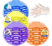 48 PACK with 100 Gloves-3D Wave Anti-Splash Odor Protection Urinal Cakes - for Toilet, Bathroom, Office, Hotels Restaurants & Airports, Four Scents Urinal Mats