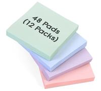 48 Pads Dusk Pastel (Square) Sticky Notes, 100 Sheets Per Pad 76 x 76 mm (3" x 3") | Light Pastel Colours Purple, Pink, Green, Blue | Delicate Colours for Gentle Memos, Journals, and Creative Planning