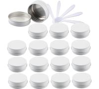48 PC 10ml Blue Empty Round Aluminium Tins with Screw Lids Storage Jars Cosmetics Containers Pots with 6 Spatula(Bianco,15ml)