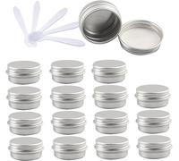 48 PC 10ml Blue Empty Round Aluminium Tins with Screw Lids Storage Jars Cosmetics Containers Pots with 6 Spatula(Silver,10ml)