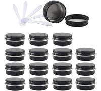 48 PC 10ml Blue Empty Round Aluminium Tins with Screw Lids Storage Jars Cosmetics Containers Pots with 6 Spatula(Svart,10ml)