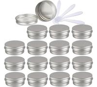48 PC 10ml Blue Empty Round Aluminium Tins with Screw Lids Storage Jars Cosmetics Containers Pots with 6 Spatula(Silver,15ml)