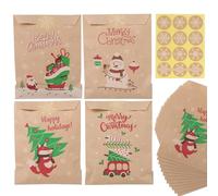 48 Pcs 13 x 18.3 cm Merry Christmas Paper Bags Small Kraft Candy Bags with Sealing Sticker Xmas Party Bags for Kids Cookies Sweet and Snacks