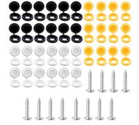 48 Pcs 304 Stainless Steel car number plate screws and caps, License Plate Screw Caps Car License Plate Fixing Devices,number plate screws and caps,Black, White and Yellow (12 Each Color)