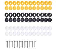48 Pcs 304 Stainless Steel License Plate Screws and Caps - Car Number Plate Fasteners with Black, White, and Yellow Screw Covers (8 of Each Colour)