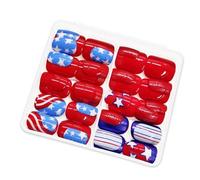 48 PCS 4th of July Artificial Nail Short Square Full Cover Fake Nail Nails