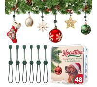 48 PCS Adjustable Bauble Hooks for Christmas Tree Decorations, Hoevaton Reusable Bauble Hangers for Hanging Small & Large Heavy Ornaments, Xmas Ornament Anchor Strings (Green, 48 Count)