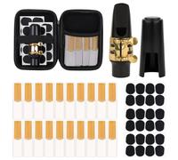 48 Pcs Alto Sax Mouthpiece Kit - Include 1 Gold Mouthpiece 1 Plastic Cap 1 Sax Ligatures 20 Reeds and 24 Pads and 1 EVA Storage Case for Alto Saxophone Parts and Accessories