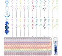 48 Pcs Beadable Keychains Bars Set, Including 24 Pcs Colorful DIY Keychain Bars 24 Pcs Resealable Pouches, DIY Beaded Keychain Pendants, Jewelry Making Supplies for Crafts